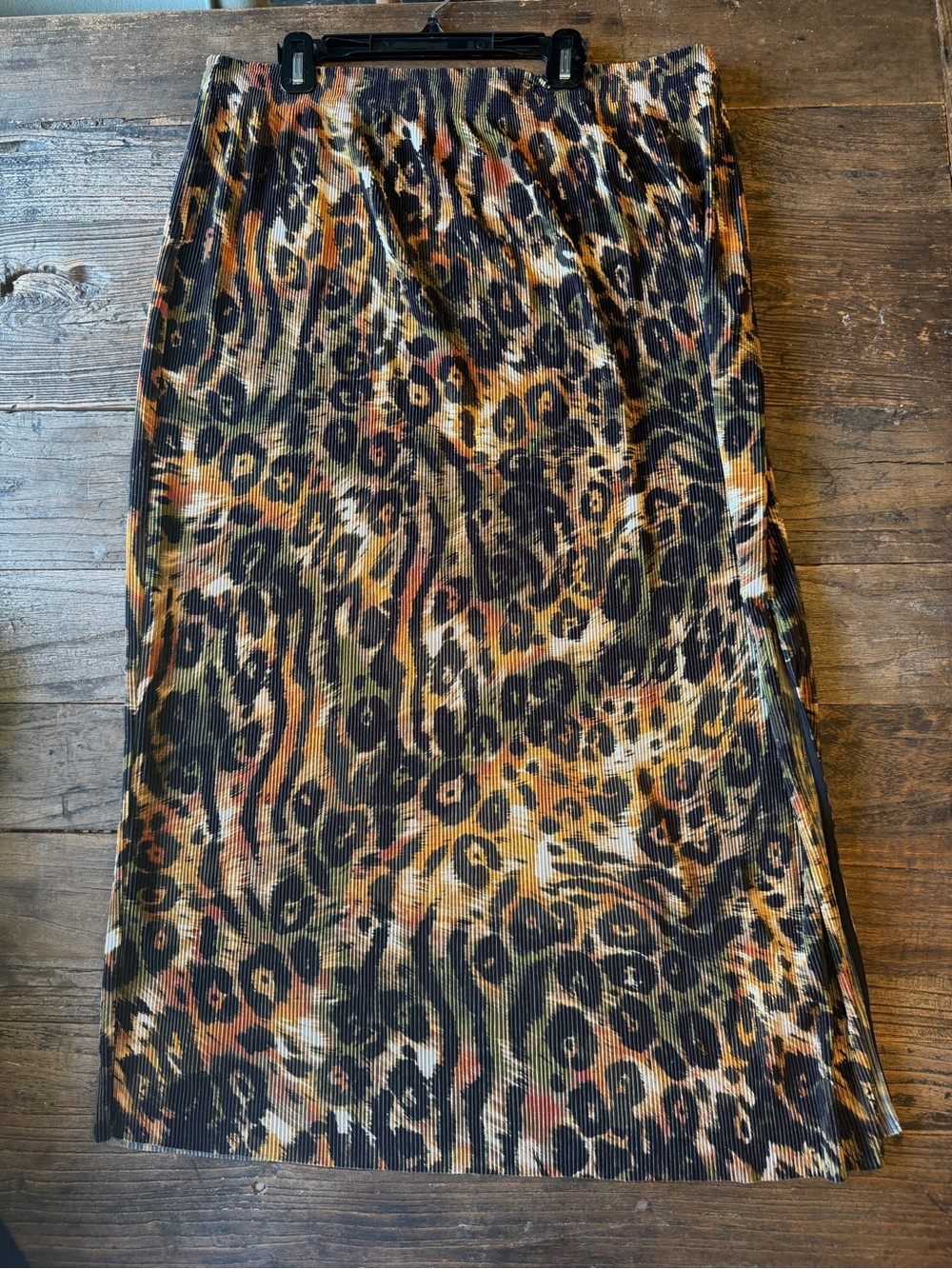 Dkny Leopard Print Midi Skirt in Black, Brown and Tan
